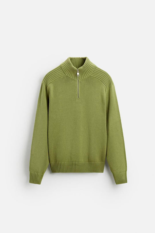 Pull à col cheminée avec zip - Gris Taupe