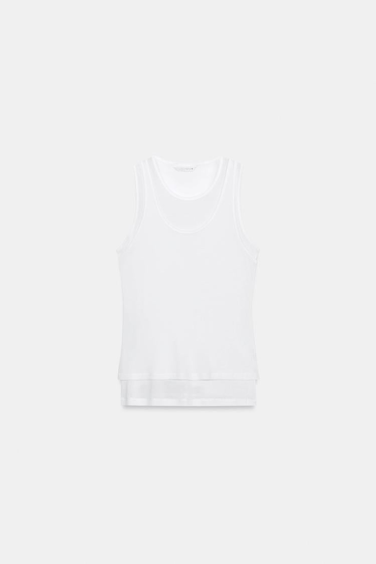 T-SHIRT EFFET DOUBLE SANS MANCHES