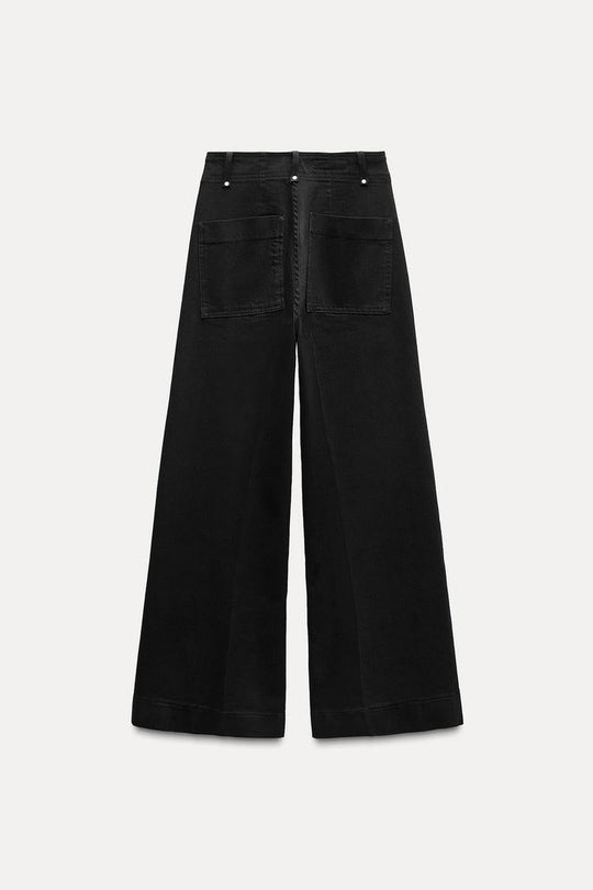 Jean coupe droite large et taille haute - Noir