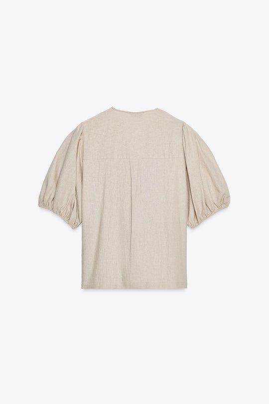 BLOUSE À LACETS AVEC LIN