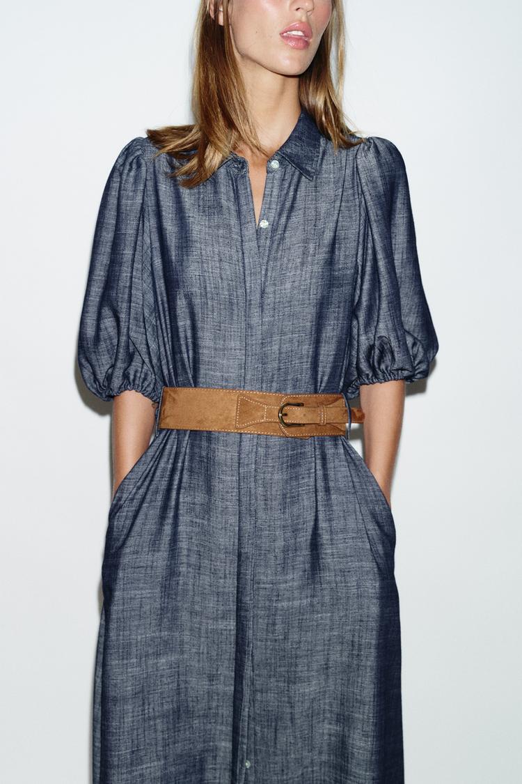 ROBE MI-LONGUE EN LIN AVEC CEINTURE