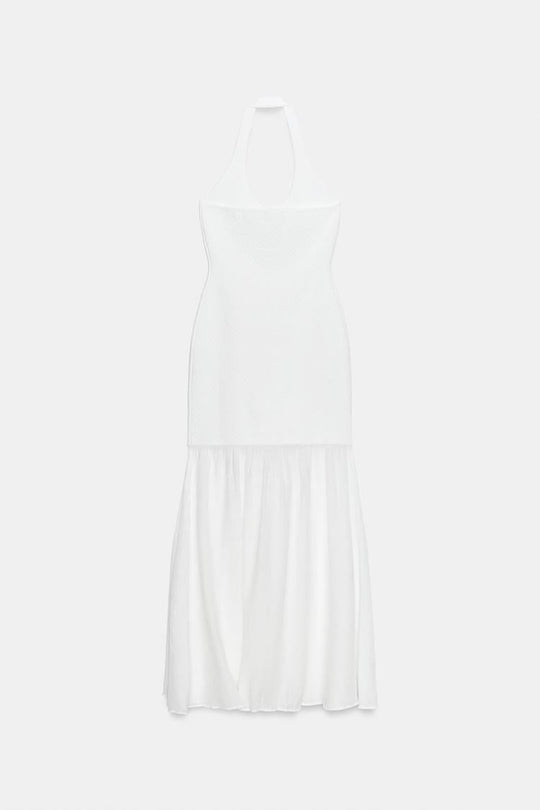 ROBE LONGUE HALTER EN MAILLE BIMATIÈRE