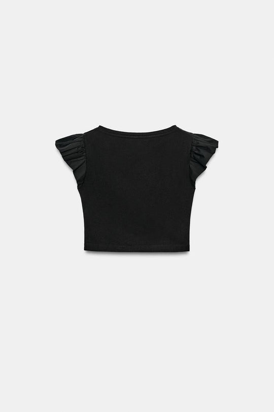 T-SHIRT MANCHES COURTES À VOLANTS