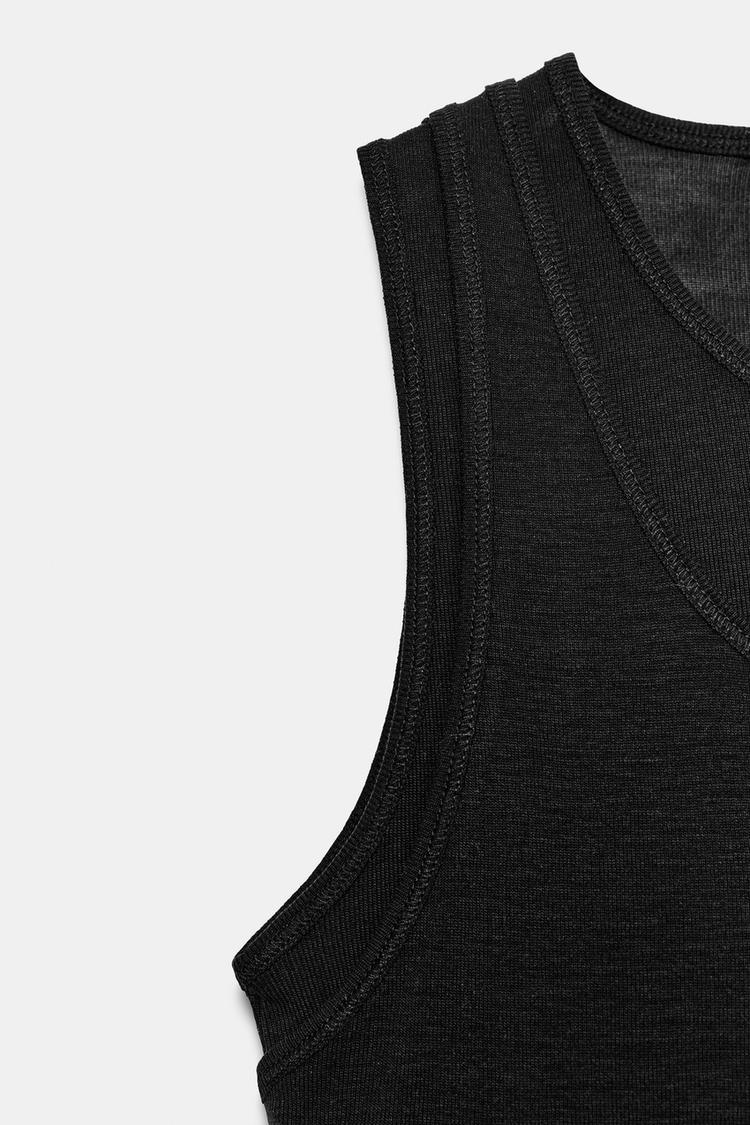 T-SHIRT EFFET DOUBLE SANS MANCHES