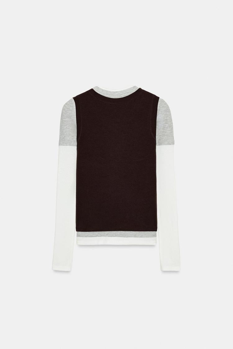 T-SHIRT EFFET TRIPLE À MANCHES LONGUES
