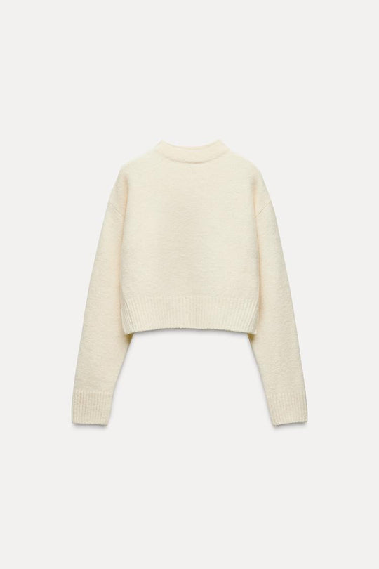 Pull court en maille douce - écru