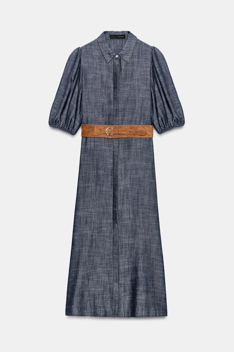 ROBE MI-LONGUE EN LIN AVEC CEINTURE