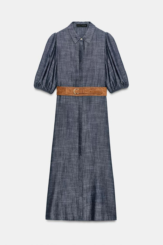 ROBE MI-LONGUE EN LIN AVEC CEINTURE