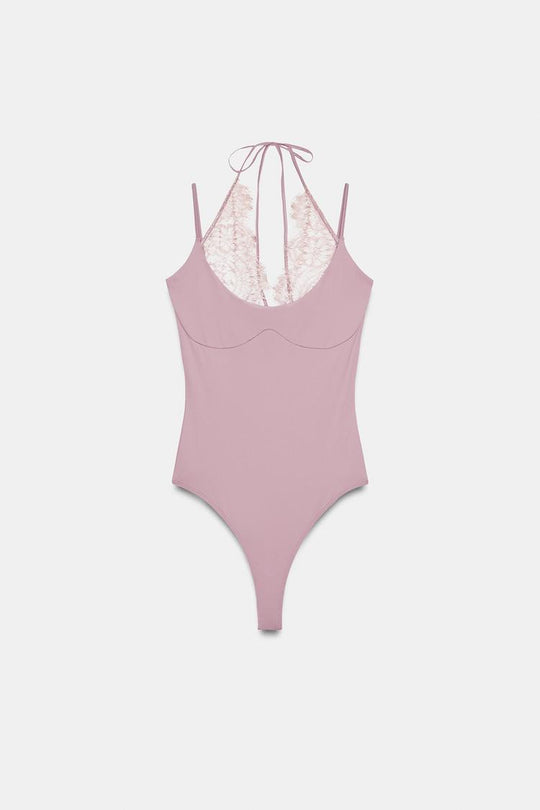 BODY HALTER AVEC DENTELLE COMBINÉE