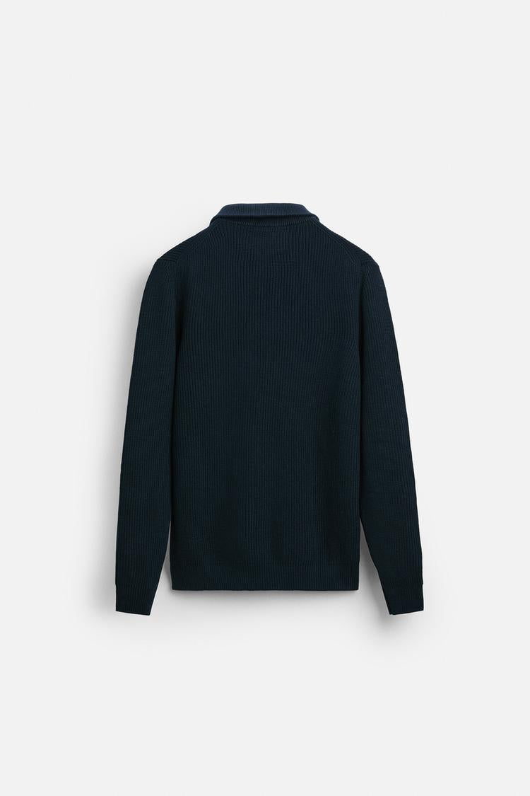 Pull zippé à col - bleu Marine