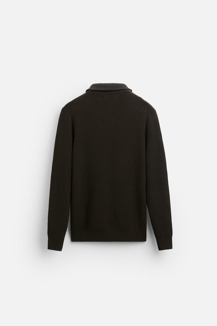Pull zippé à col - Marron