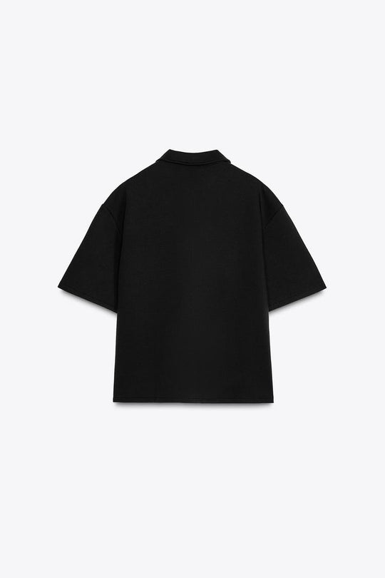 Top à Col polo avec zip - Noir