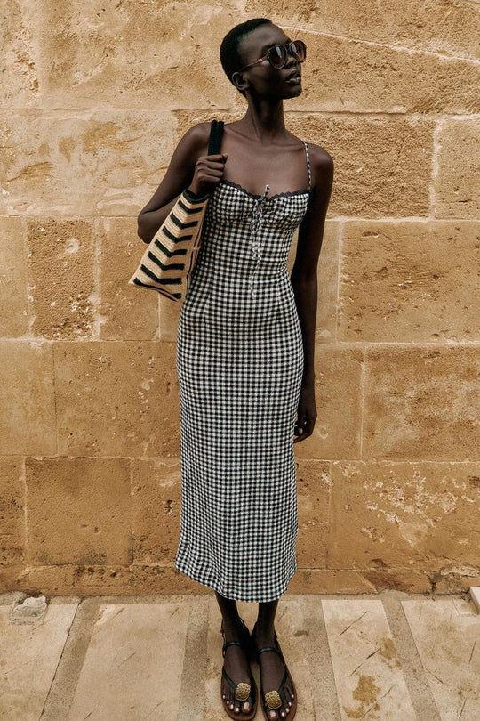 ROBE MI-LONGUE CINTREE À CARREAUX VICHY