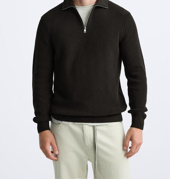Pull zippé à col - écru