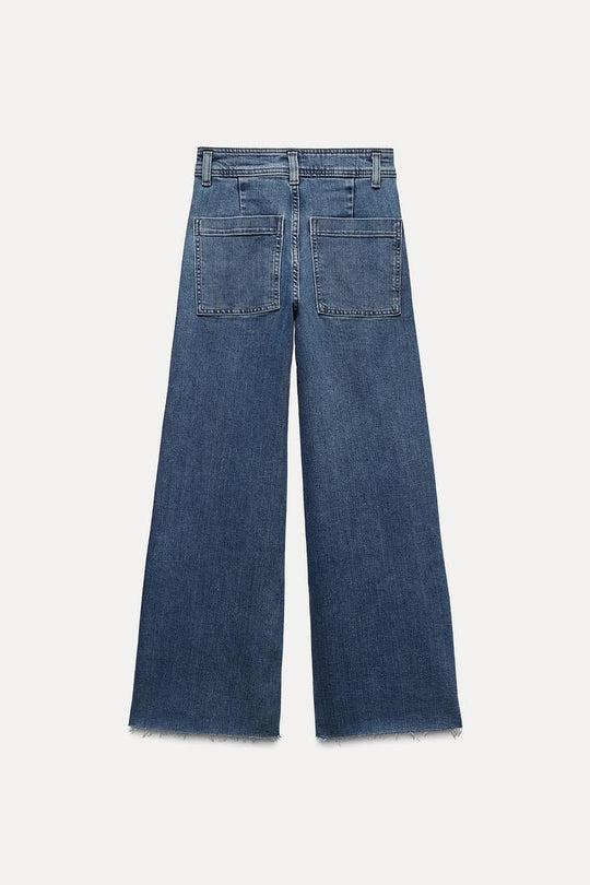 Jean collection zw marine droit a taille haute - Bleu