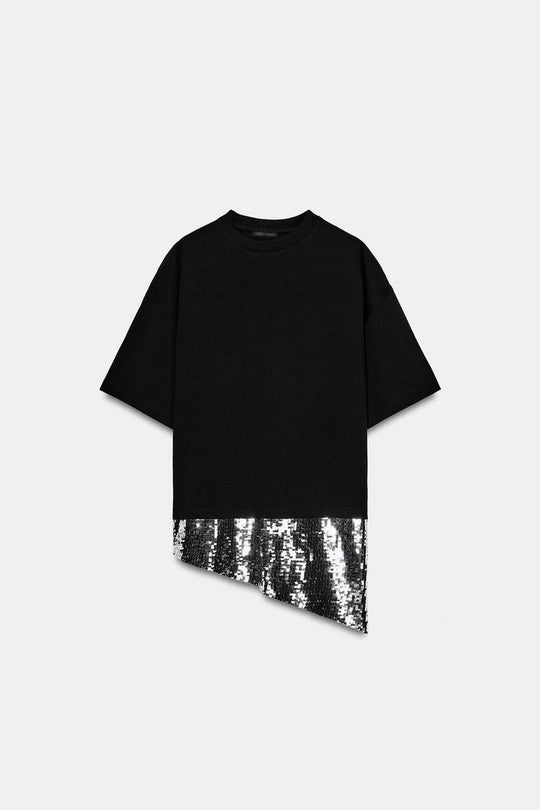 T-SHIRT ASYMÉTRIQUE PAILLETTES