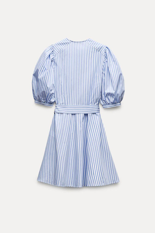 Robe en popeline a rayures - Blanc