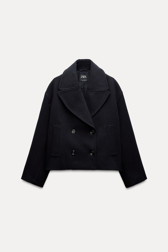 Manteau court croisé - Bleu marine