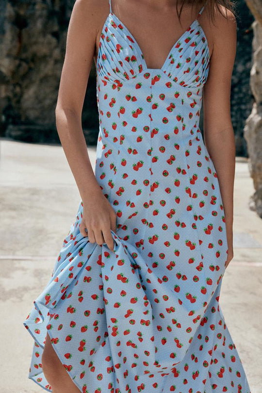 ROBE MI-LONGUE EN POPELINE IMPRIMÉE FRAISES