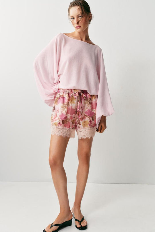 SHORT À IMPRIMÉ FLORAL ET DENTELLE