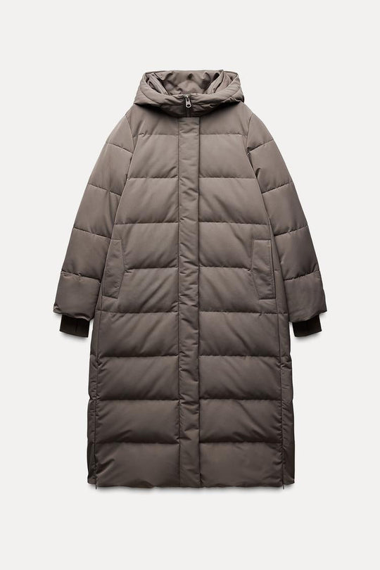 Doudoune longue verte à capuche imperméable  et coupe vent - Noir