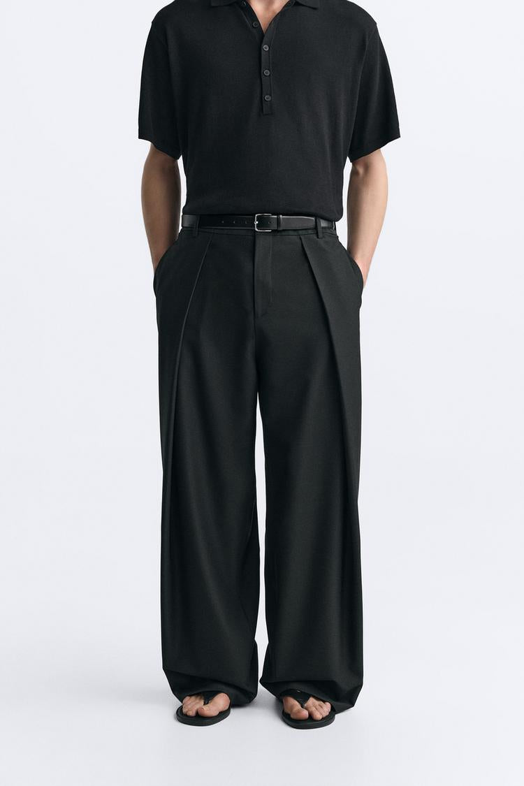 Pantalon coupe large a plis - Beige