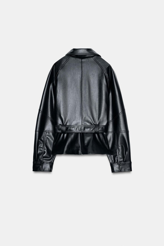 BLOUSON EN MATIÈRE SYNTHÉTIQUE AVEC CEINTURE