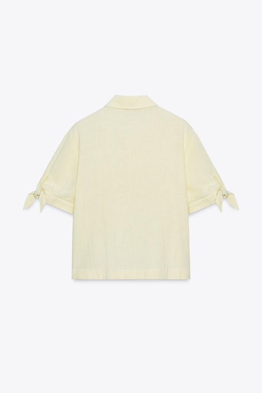 CHEMISE MANCHES COURTES AVEC LACETS EN RAMIE