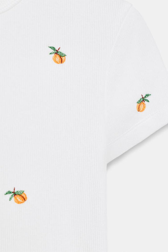 T-SHIRT CÔTELÉ MANCHES COURTES BRODÉ