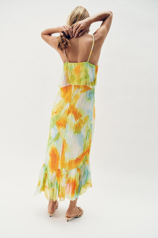 ROBE MI-LONGUE IMPRIMÉE À VOLANTS