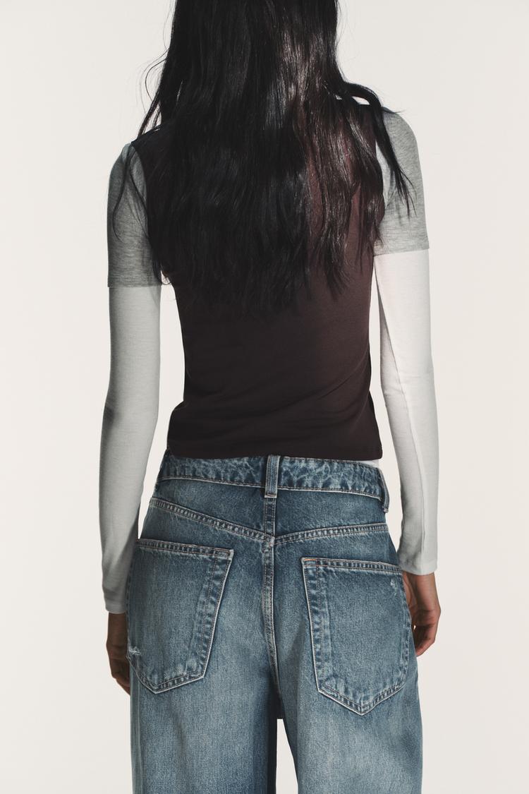 T-SHIRT EFFET TRIPLE À MANCHES LONGUES