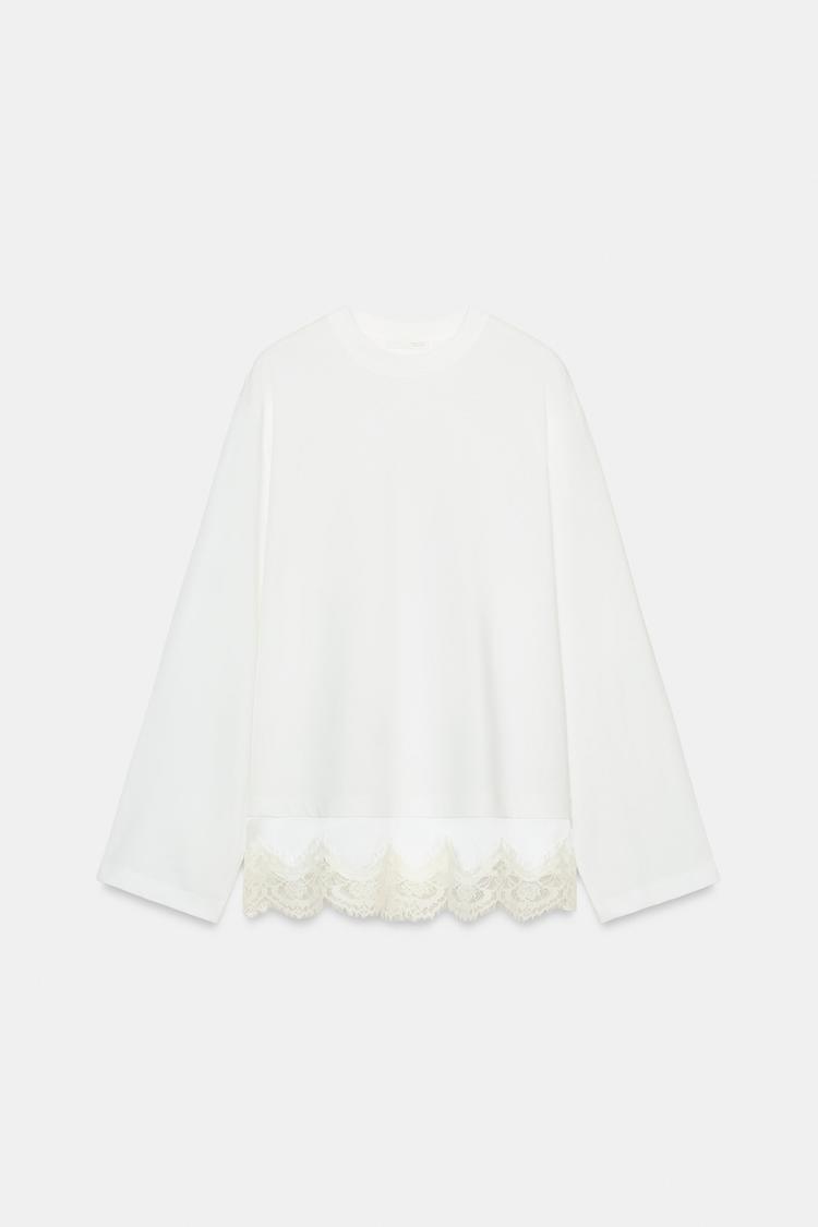 T-SHIRT EN MATIERES VARIEES AVEC DENTELLE