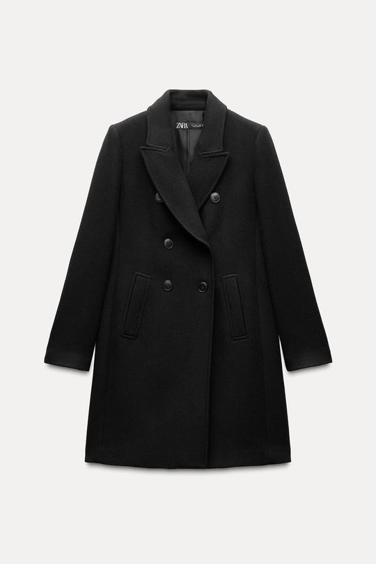 Manteau à boutonnage croisé avec laine - Noir