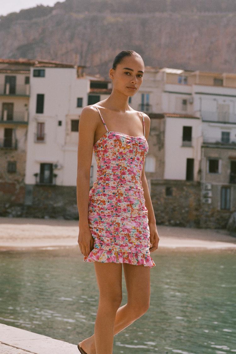 ROBE COURTE DRAPÉE IMPRIMÉ FLEURI