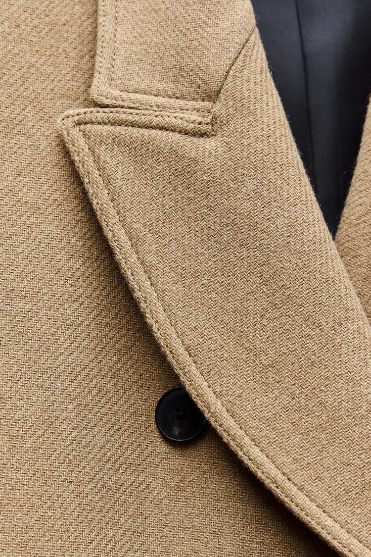 Manteau à boutonnage croisé avec laine - Marron clair