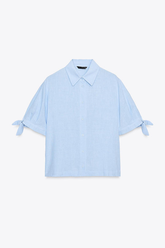 CHEMISE MANCHES COURTES AVEC LACETS EN RAMIE