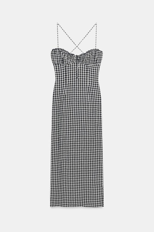 ROBE MI-LONGUE CINTREE À CARREAUX VICHY