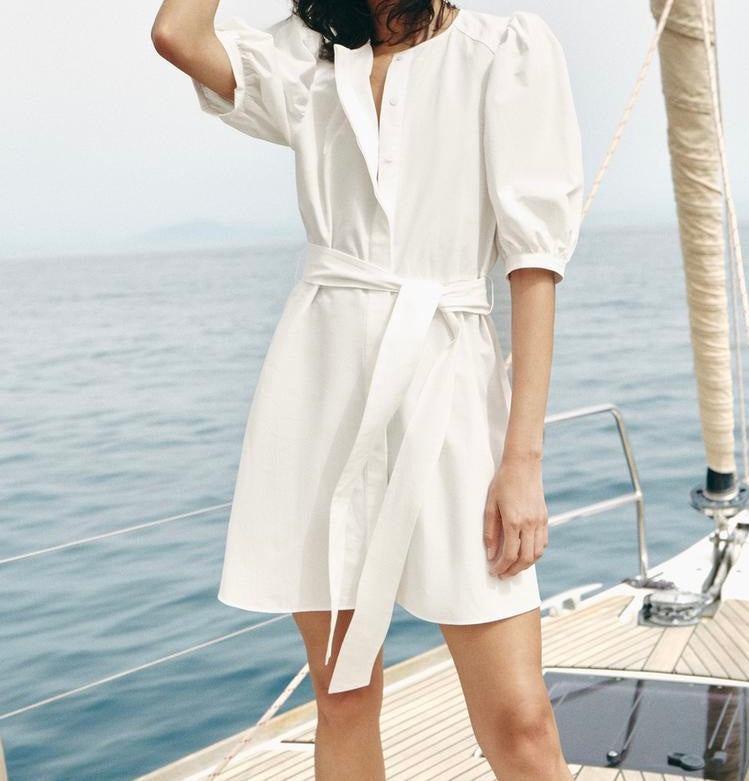 Robe en popeline a rayures - Blanc