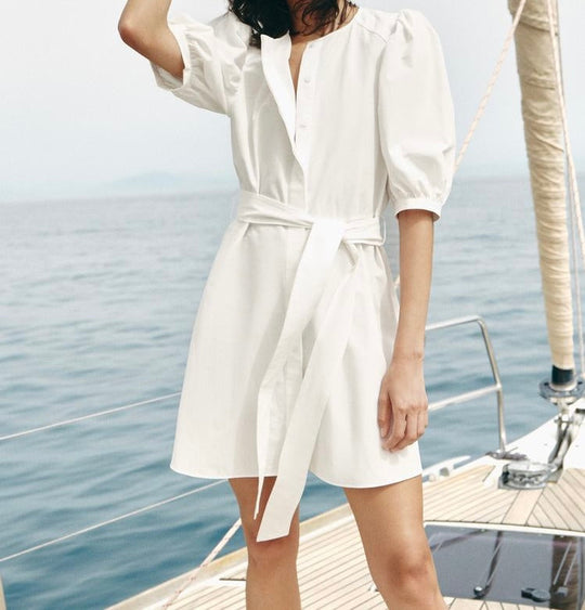 Robe en popeline a rayures - Blanc