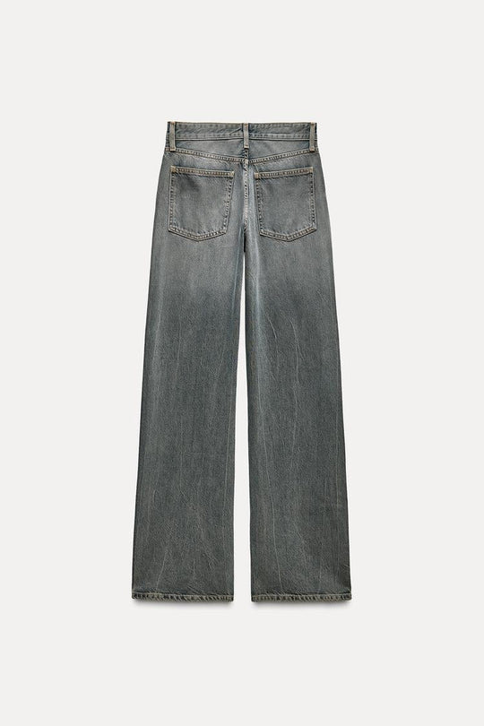 Jean trf wide leg taille normale - Gris chiné