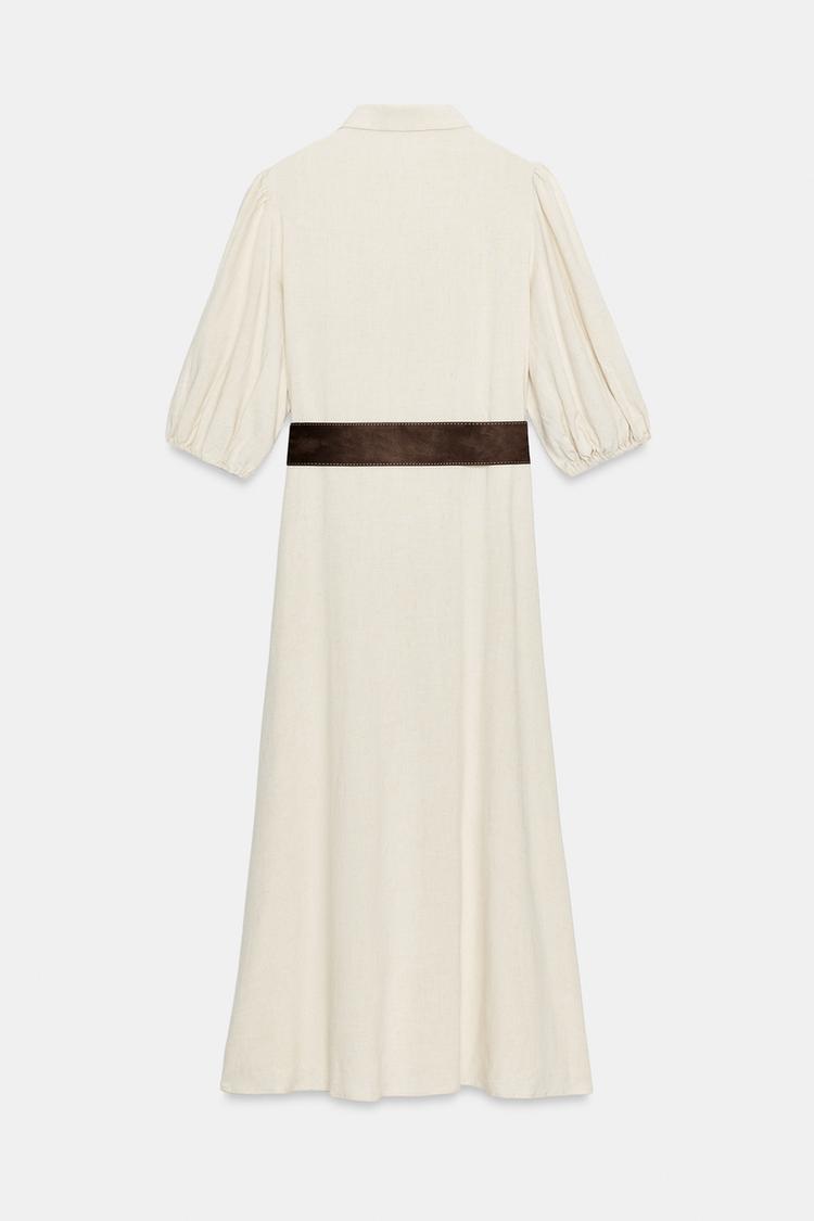 ROBE MI-LONGUE EN LIN AVEC CEINTURE