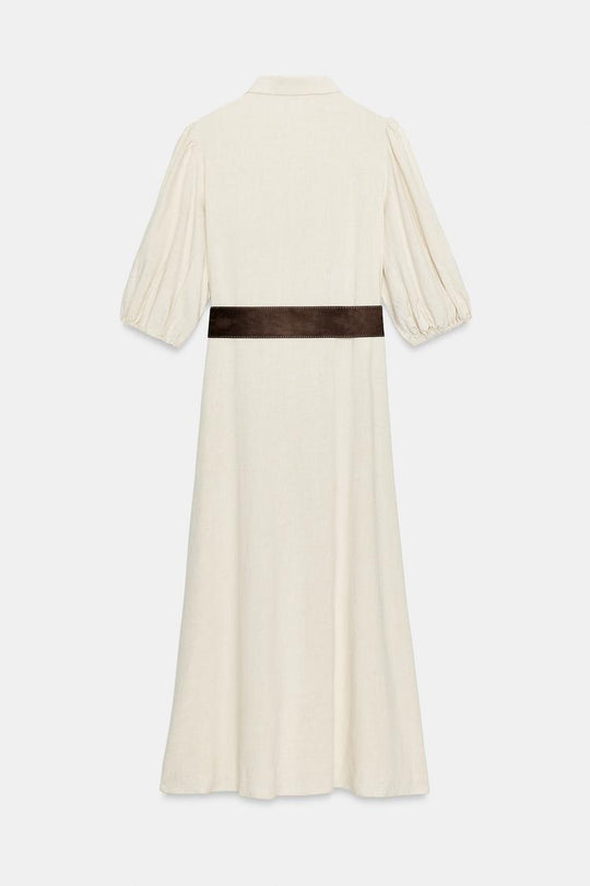 ROBE MI-LONGUE EN LIN AVEC CEINTURE