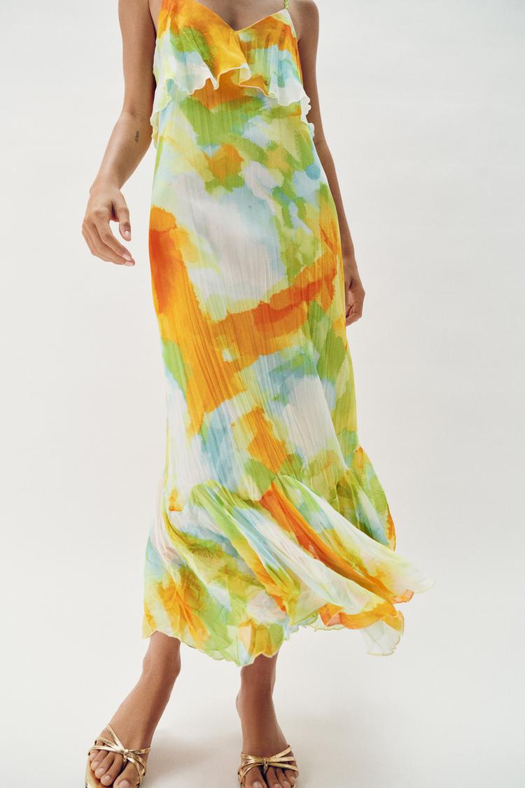 ROBE MI-LONGUE IMPRIMÉE À VOLANTS