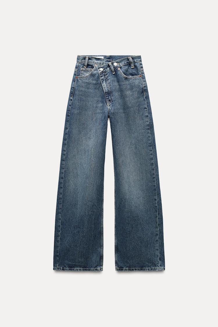 Jean trf wide leg cinturilla cruzada taille haute - Bleu