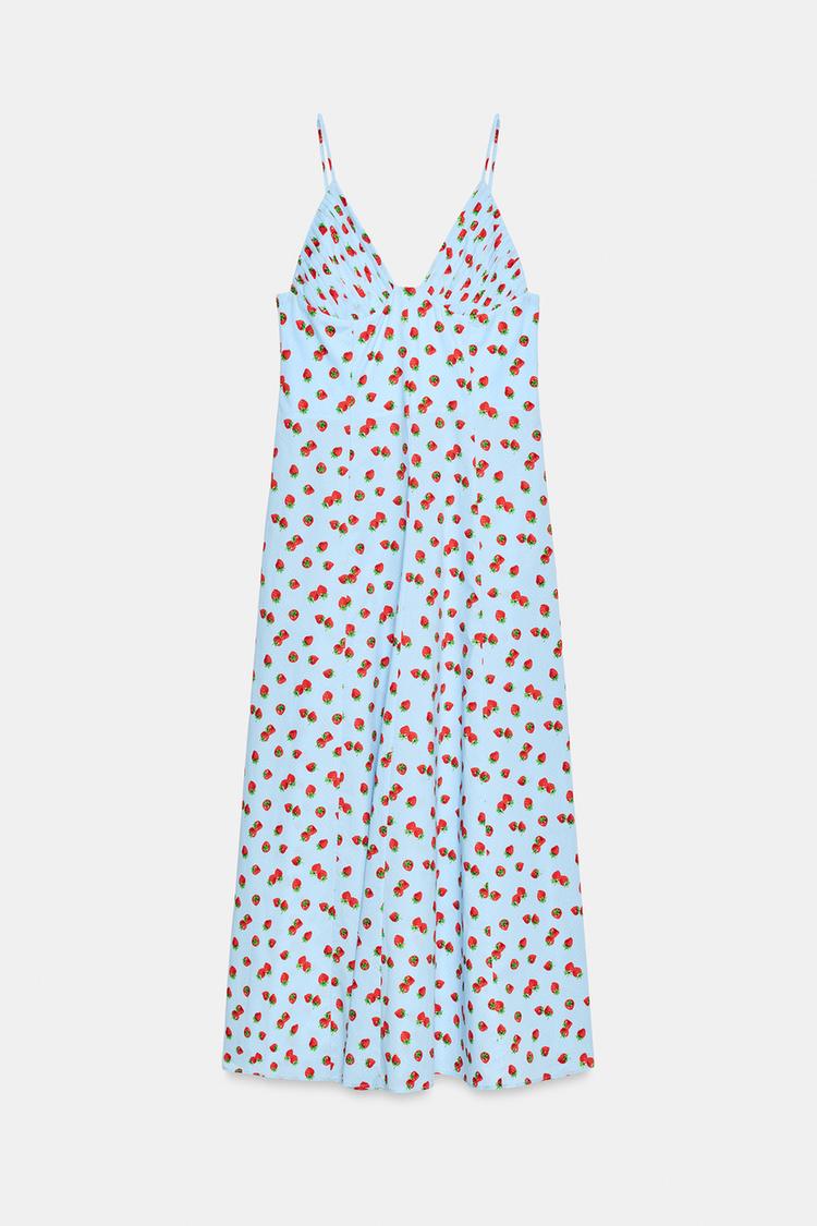 ROBE MI-LONGUE EN POPELINE IMPRIMÉE FRAISES