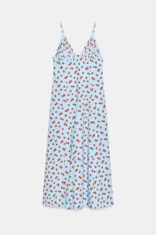 ROBE MI-LONGUE EN POPELINE IMPRIMÉE FRAISES
