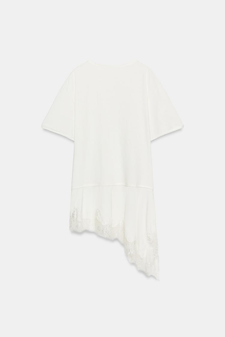 T-SHIRT EN MATIÈRES VARIÉES ET DENTELLE COL TUNISIEN