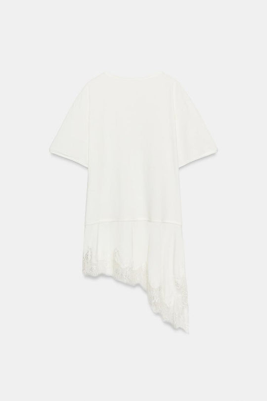 T-SHIRT EN MATIÈRES VARIÉES ET DENTELLE COL TUNISIEN