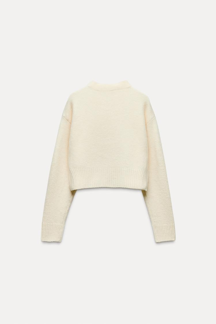 Pull court en maille douce - écru