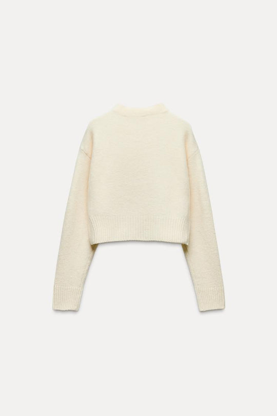 Pull court en maille douce - Gris moyen